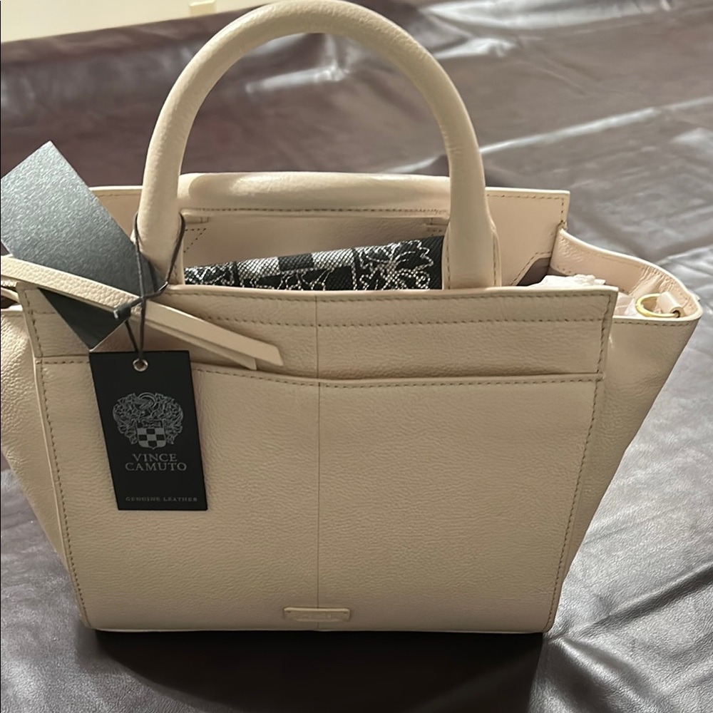 Vince Camuto Cream Satchel with Sleek Design